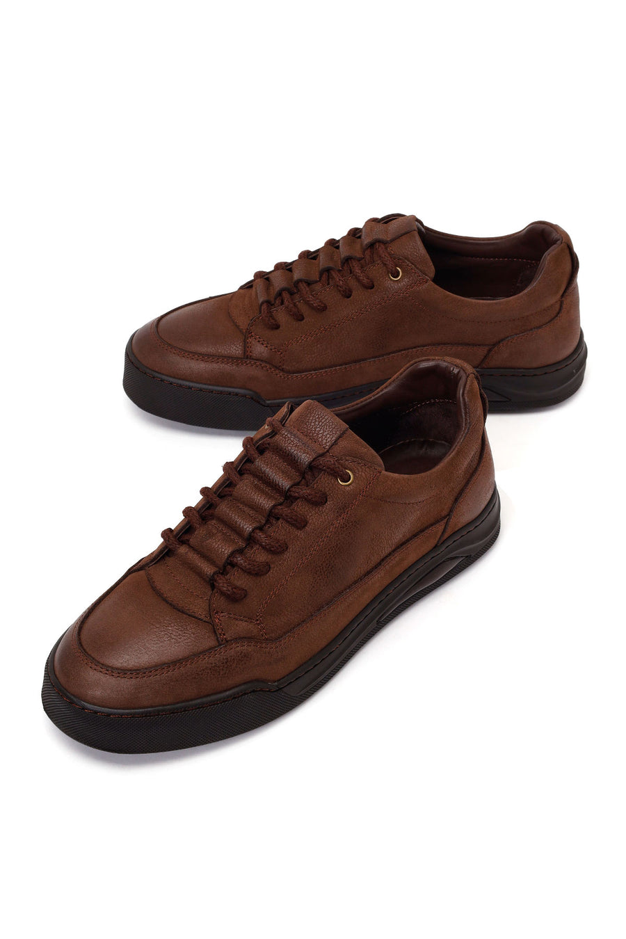 Erkek Kahverengi Bağcıklı Kalın Tabanlı Nubuk Deri Casual Sneaker