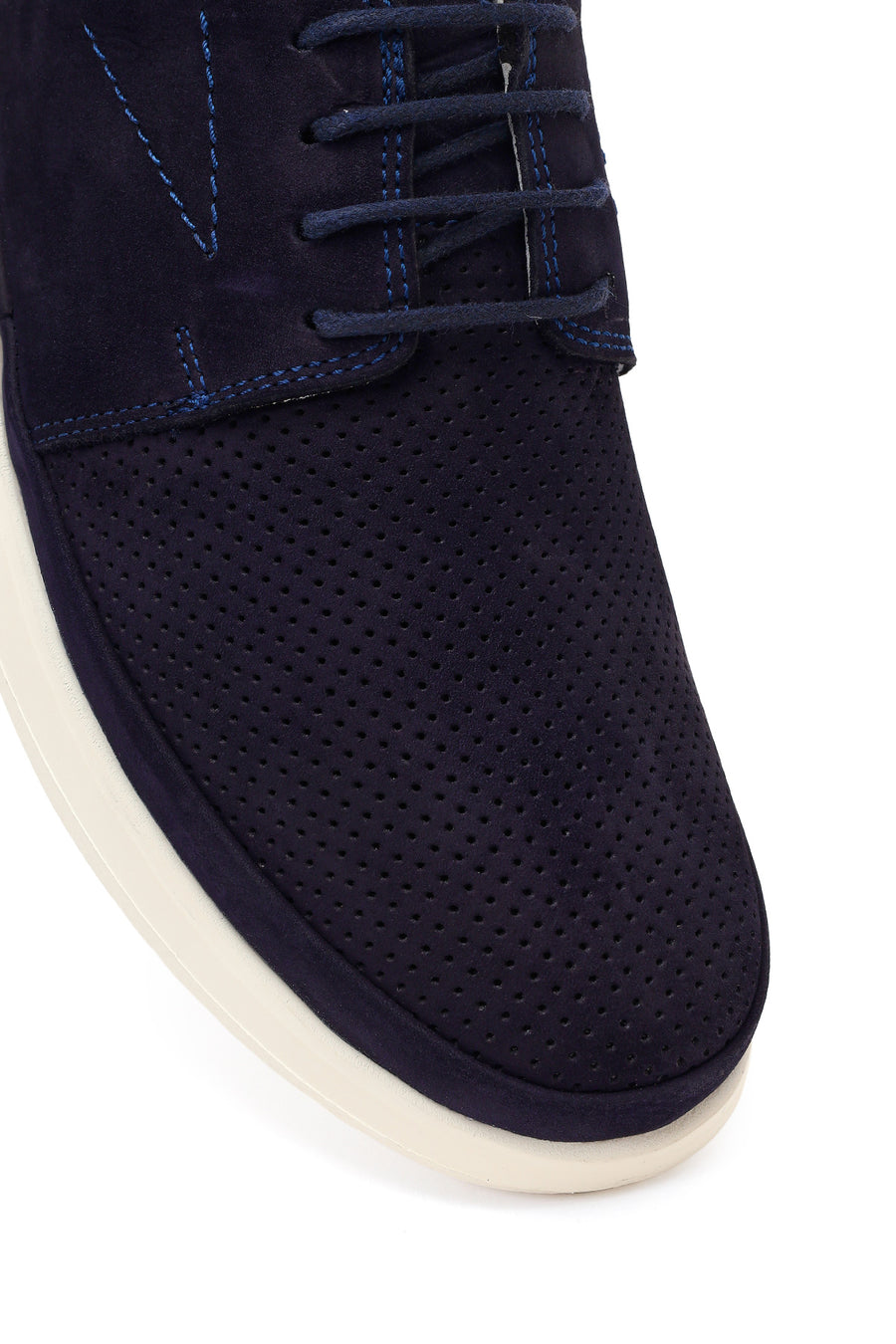 Men's Navy Blue Lace-Up Chunky Sole Nubuck Leather Casual Shoes