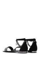 Women's Black Stone Flat Sandals | Derimod