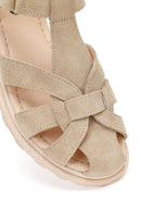 Women's Beige Suede Leather Sandals | Derimod