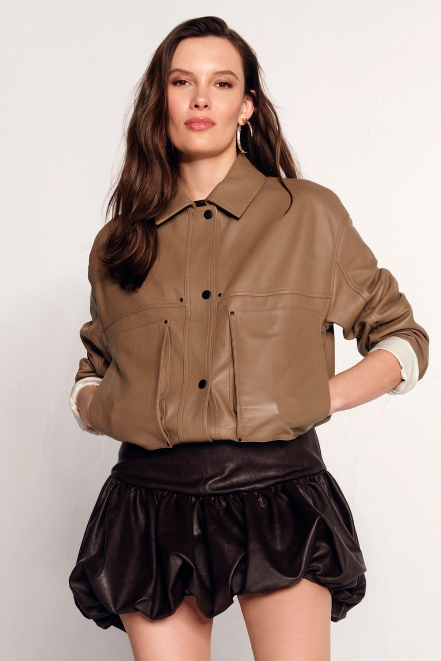 Madlen Woman Brown Oversize Leather Jacket 26SGD5633U4 | Derimod