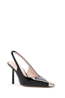 Women's Black Open-Back Heeled Patent Leather Shoes | Derimod