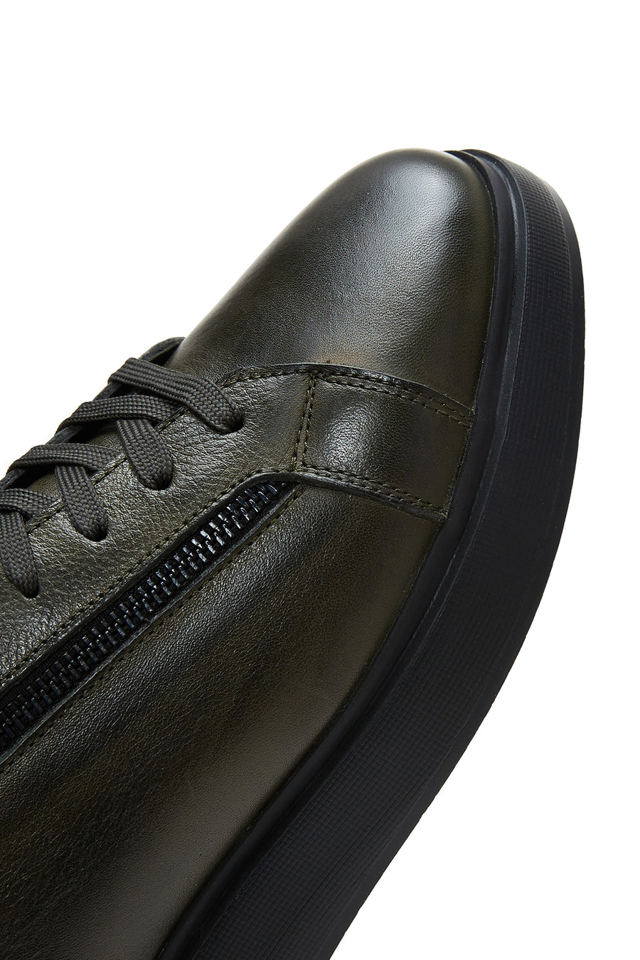 Erkek Haki Deri Fermuar Detaylı Kalın Tabanlı Sneaker