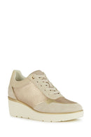 Geox Women's Beige Thick-Soled Lace-Up Leather Sneakers | Derimod