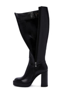 Women's Black Zippered High Heel Leather Boots | Derimod