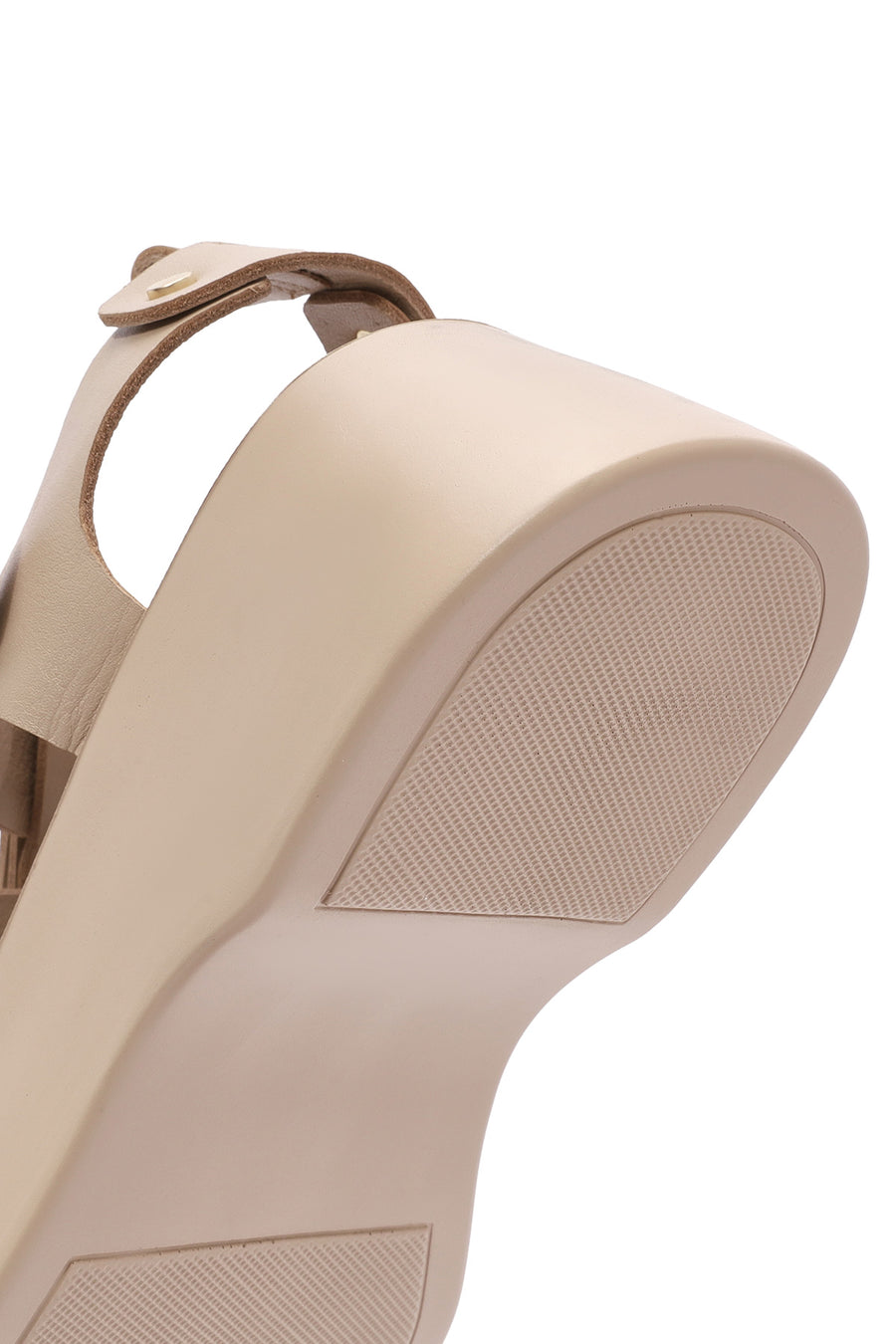 Women's Beige Ankle Strap Thick Soled Leather Sandals