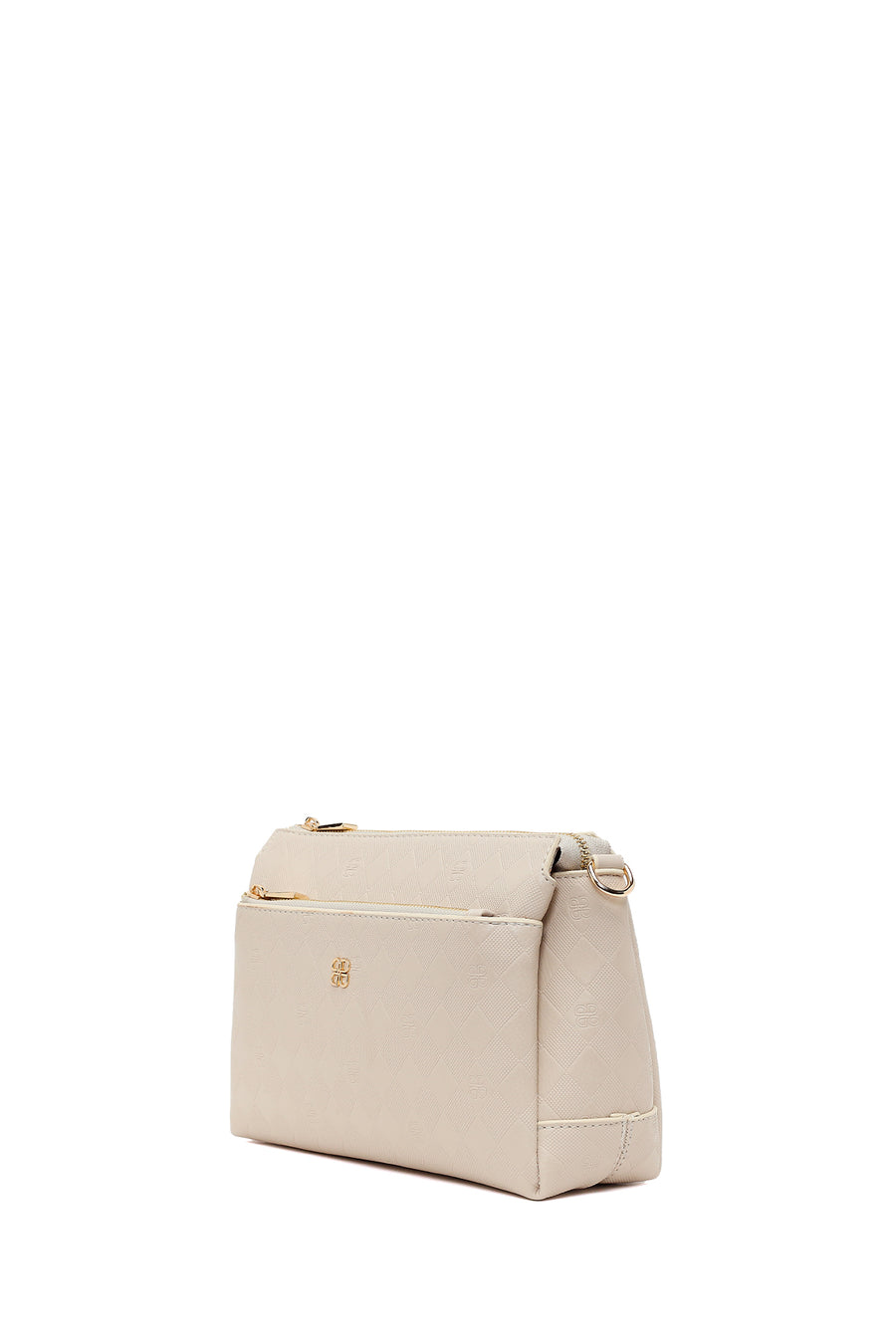 Woman Cream Printed Long-Strap Crossbody Bag