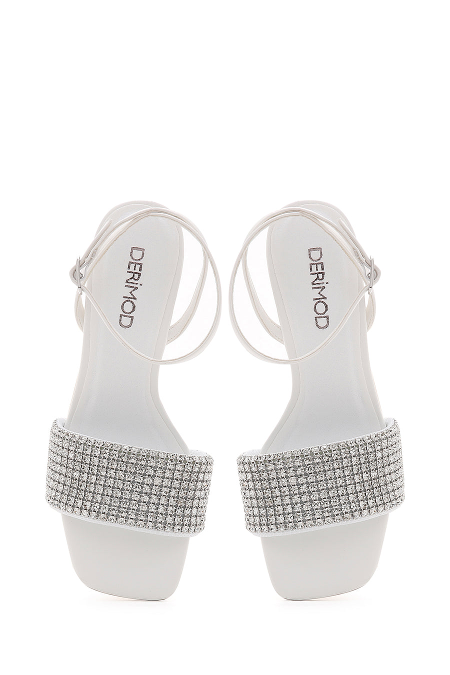 Women's White Stone Heeled Sandals