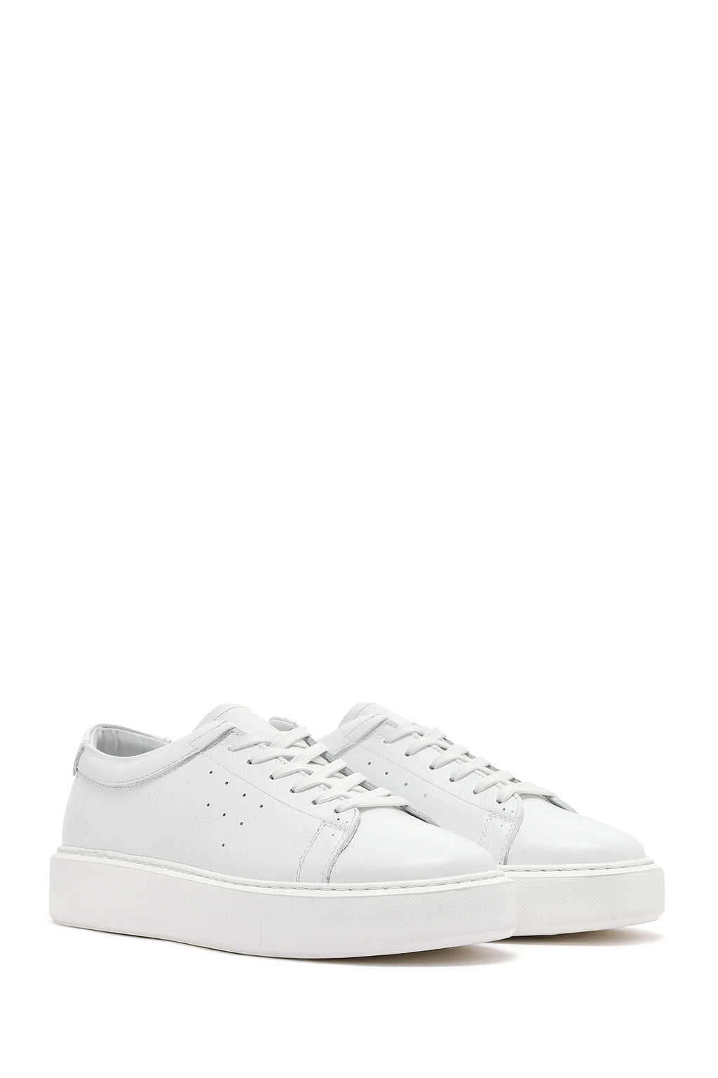 Erkek Beyaz Bağcıklı Kalın Tabanlı Deri Sneaker