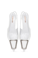 Women's White Open Back Low Heel Leather Stiletto | Derimod