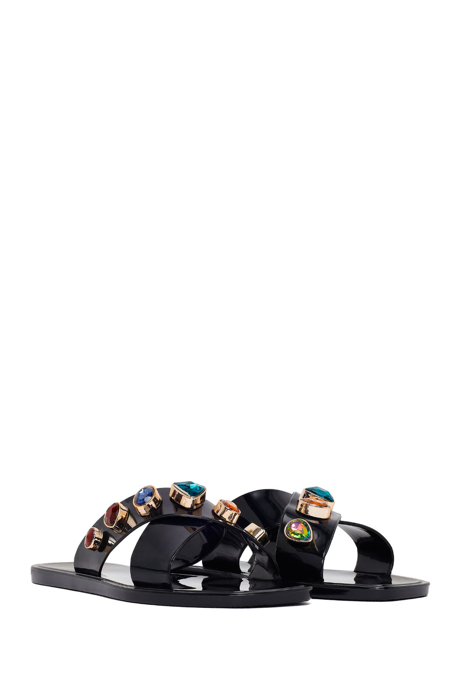 Woman Black Stone-Embellished Jelly Slipper
