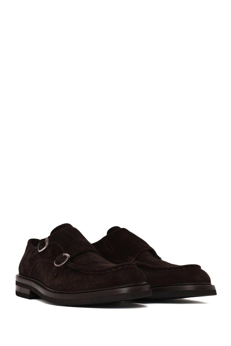 Male Brown Double-Buckle Suede Casual Shoes