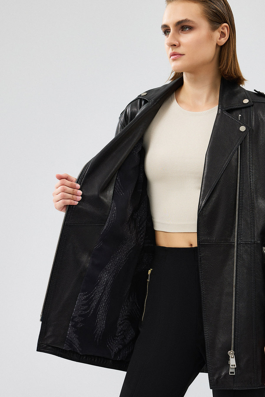 Venus Women's Black Double Breasted Leather Jacket