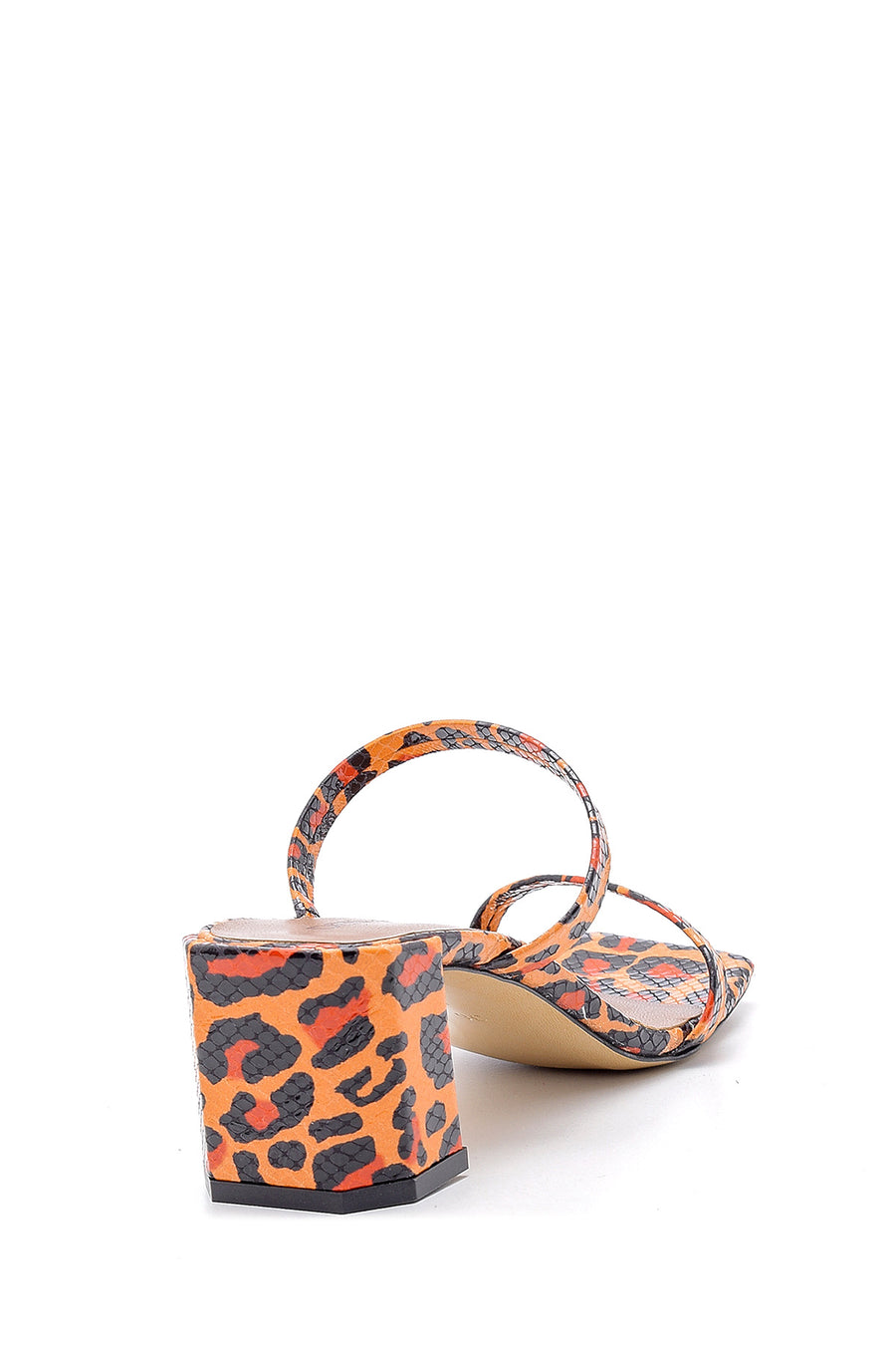 Women's Leather Leopard Patterned Heeled Slippers