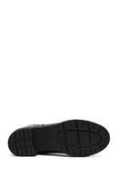 Woman Black Zip Closure Short Thick-Heeled Leather Boots | Derimod