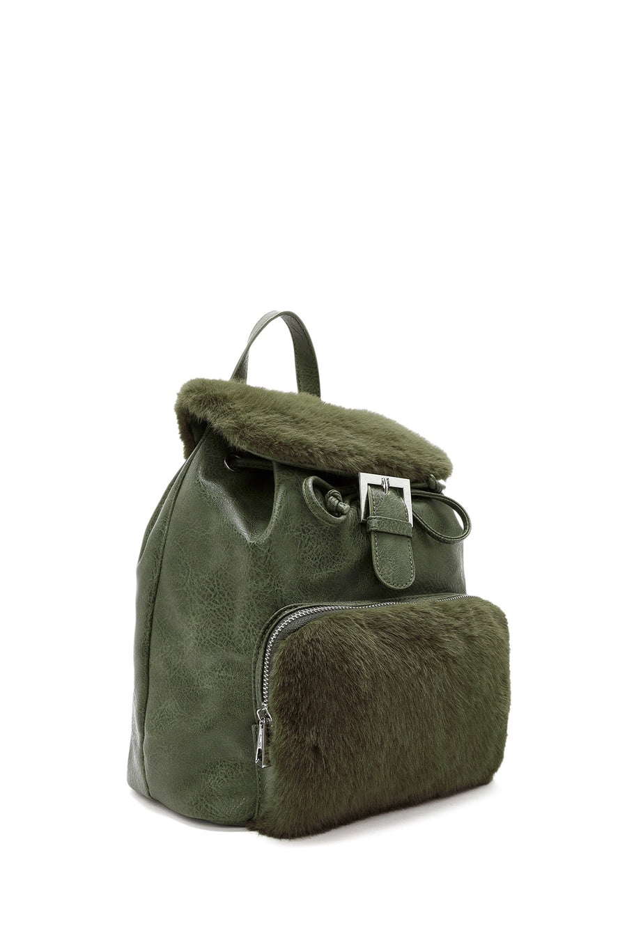 Women's Khaki Plush Detailed Backpack