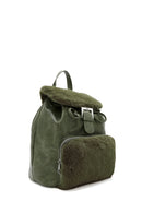 Women's Khaki Plush Detailed Backpack | Derimod