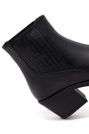 Woman Black Chunky-Heeled Leather Chelsea Boots | Derimod