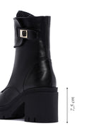 Women's Black Leather Buckle Heeled Boots | Derimod