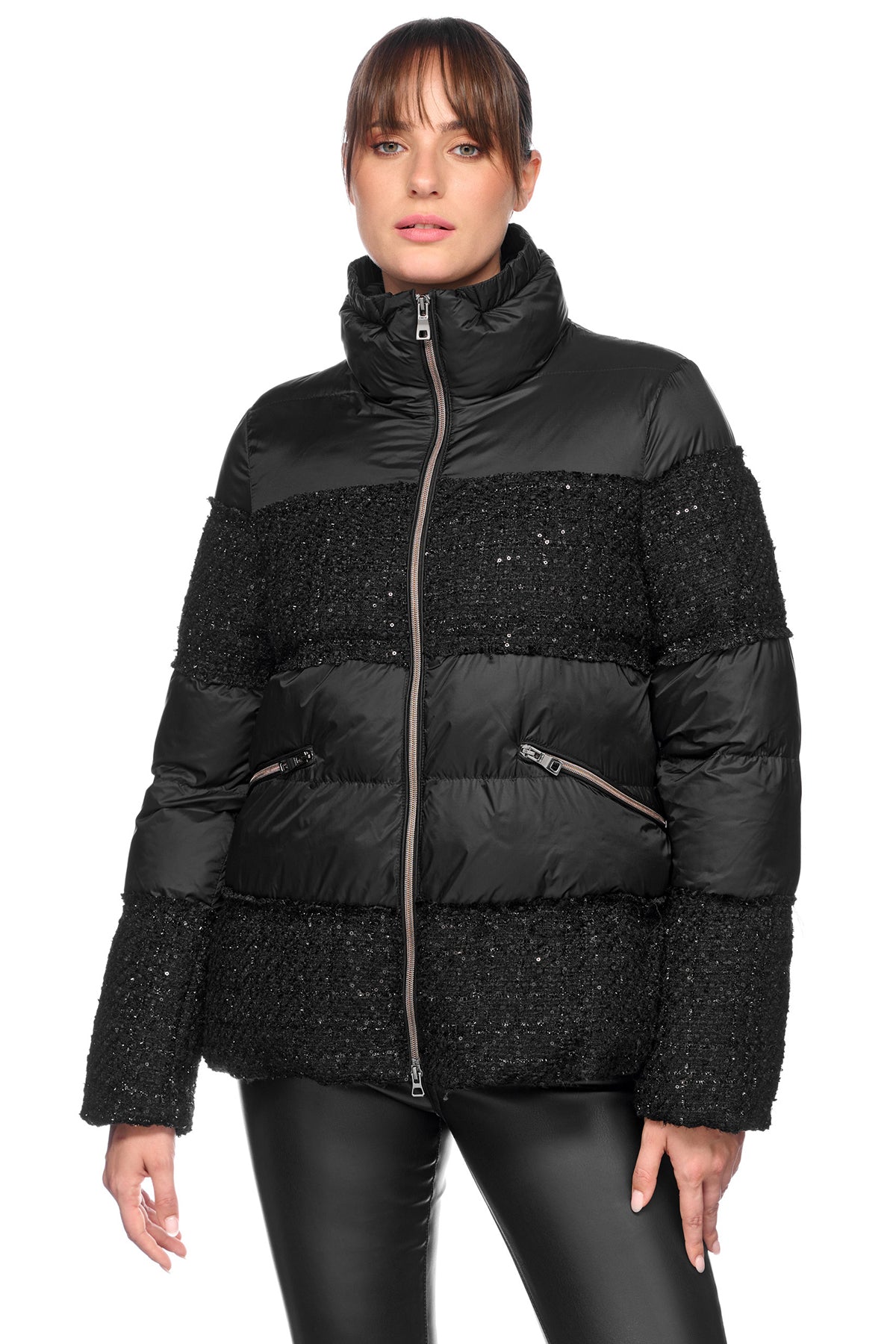 Geox Women's Black Manilva Sequin Detailed Coat W4628KTC194F0284 | Derimod