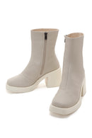 Women's Beige Zippered Heeled Casual Boots | Derimod