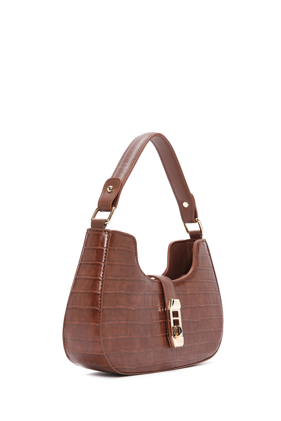 Women's Brown Long Strap Crocodile Patterned Handbag