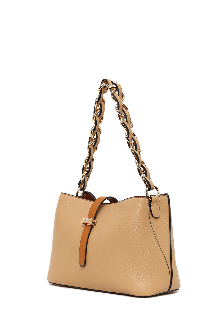 Woman Beige Long-Strap Shoulder Bag