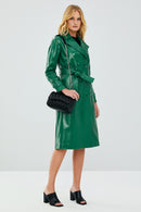 Beyonce Women's Green Leather Trench Coat | Derimod