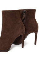 Woman Brown Zip Closure High Thin Heeled Suede Boots | Derimod