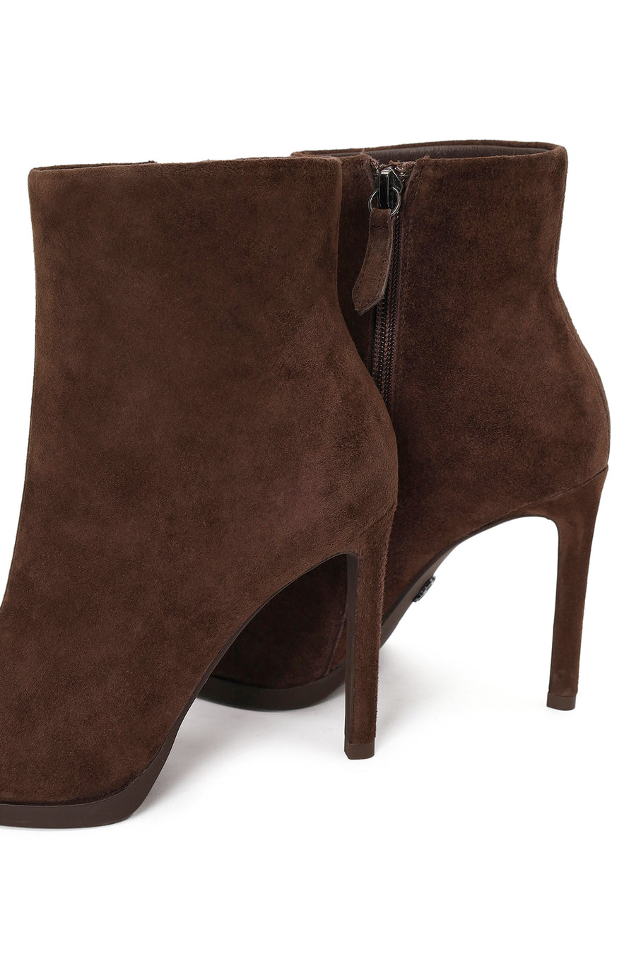 Woman Brown Zip Closure High Thin Heeled Suede Boots