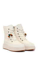Woman Cream Zip Closure Thick-Soled Charm Fabric Combat Boots | Derimod
