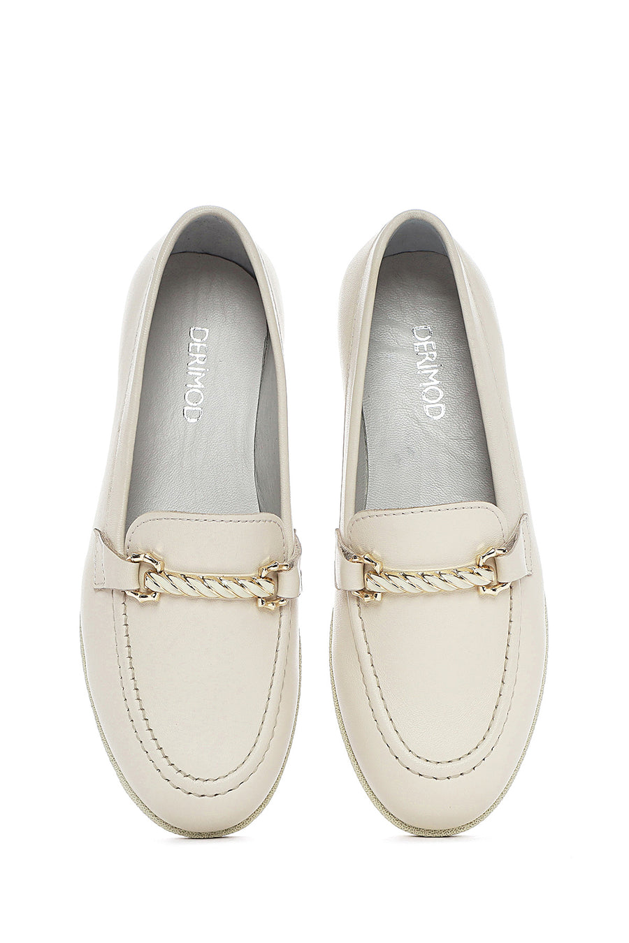 Women's Cream Buckled Leather Loafer