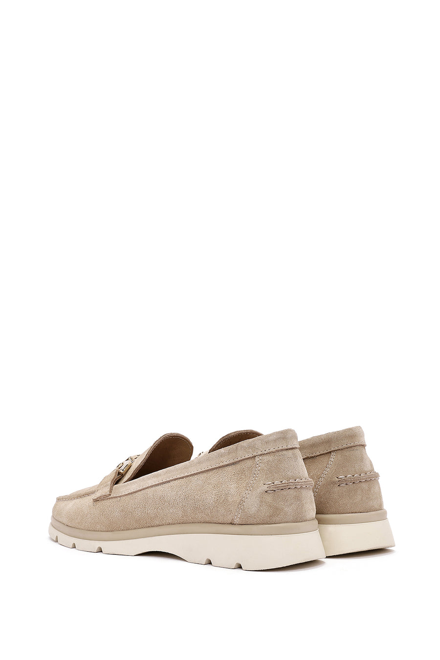 Women's Beige Buckle Detailed Suede Leather Comfort Loafer
