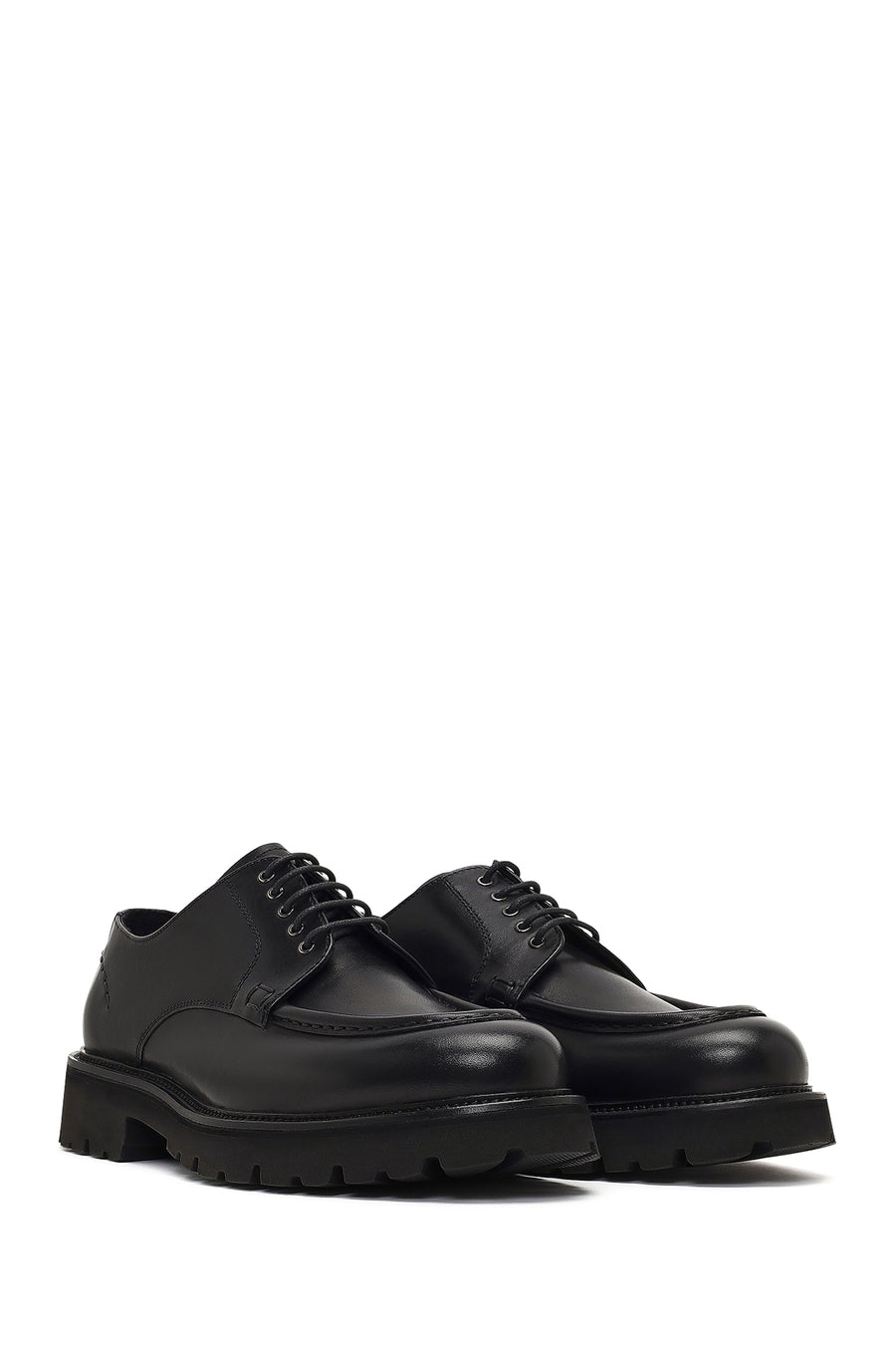 Erkek Siyah Bağcıklı Kalın Tabanlı Deri Casual Ayakkabı
