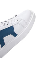 Men's White Blue Patterned Leather Thick Soled Sneaker | Derimod