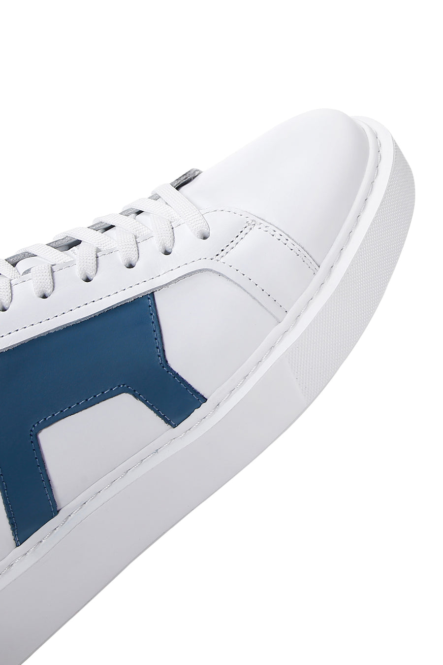 Men's White Blue Patterned Leather Thick Soled Sneaker