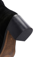 Women's Black Zippered Thick Heel Suede Leather Boots | Derimod