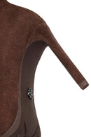 Woman Brown Zip Closure High Thin Heeled Suede Boots | Derimod