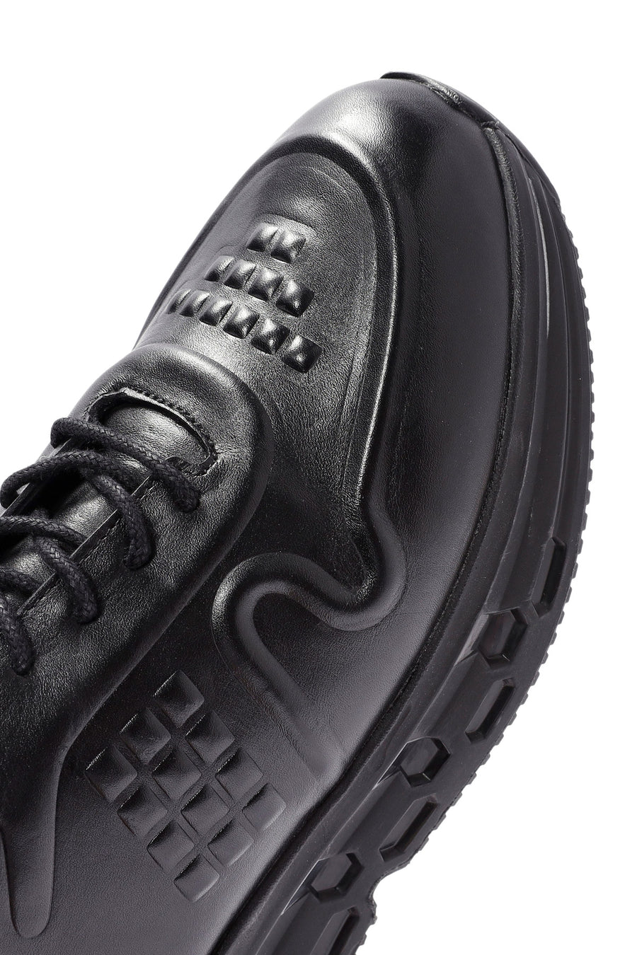 Erkek Siyah Bağcıklı Deri Sneaker
