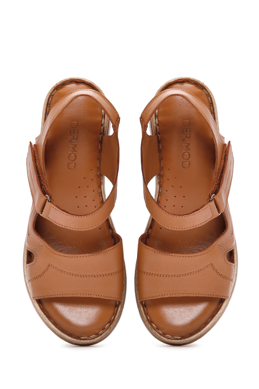 Women's Tan Thick Soled Leather Comfort Sandals with Ankle Strap