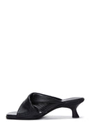 Women's Black Leather Heeled Slippers | Derimod
