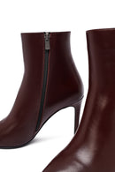 Woman Burgundy Zip Closure High Thin Heel Leather Boots | Derimod