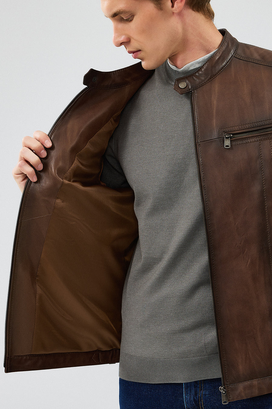 Gabriel Men's Brown Regular Leather Sport Jacket