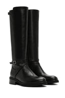 Women's Black Buckle Zippered Leather Boots | Derimod