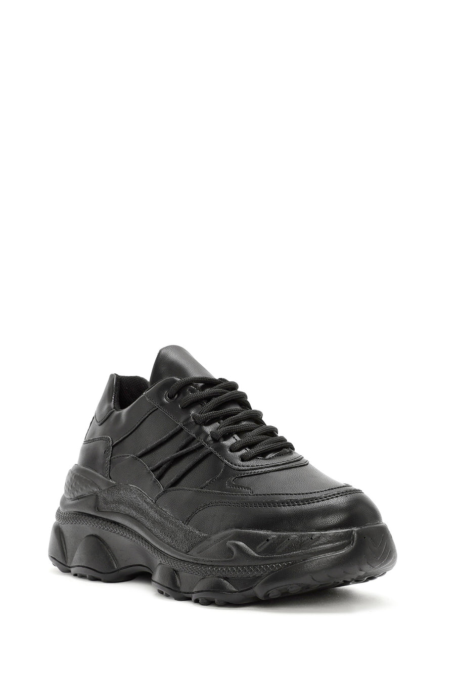 Kadın Siyah Bağcıklı Kalın Tabanlı Sneaker