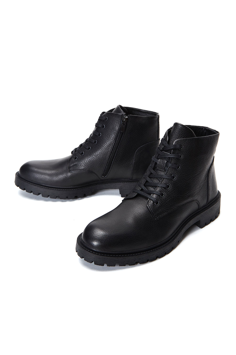 Men's Black Leather Zippered Casual Boots