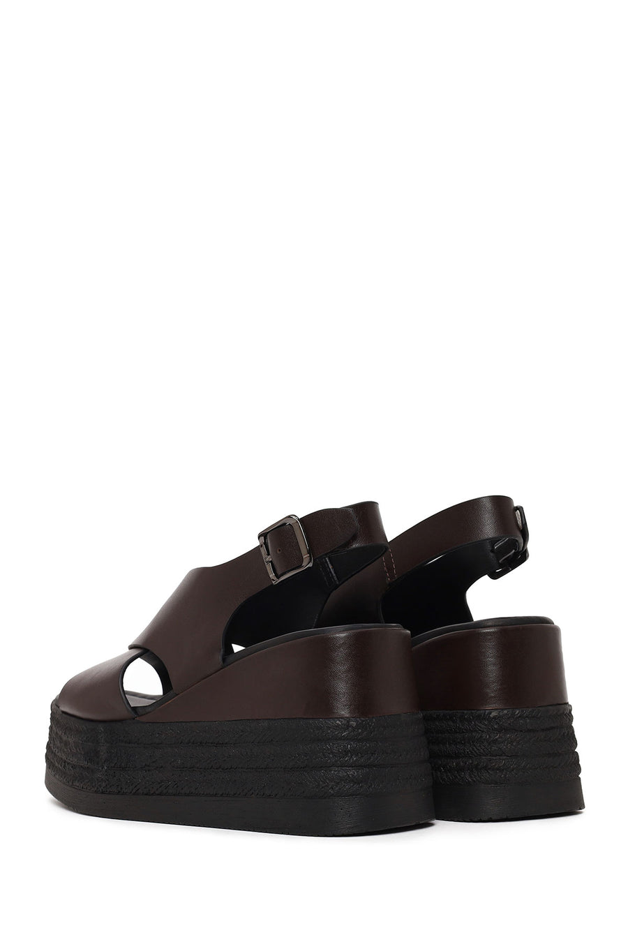 Woman Brown Ankle-Buckle Wedge-Heel Leather Sandal