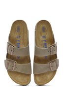 Birkenstock Men's Brown Arizona Double Buckle Leather Slippers | Derimod