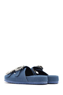 Women's Blue Stone Fabric Slippers | Derimod