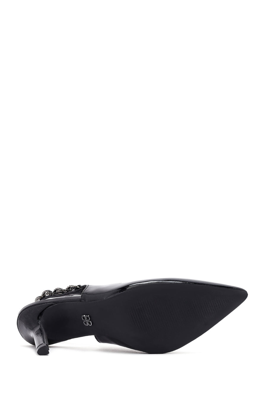 Women's Black Stone-Embellished Open Back Metallic Stiletto Shoes